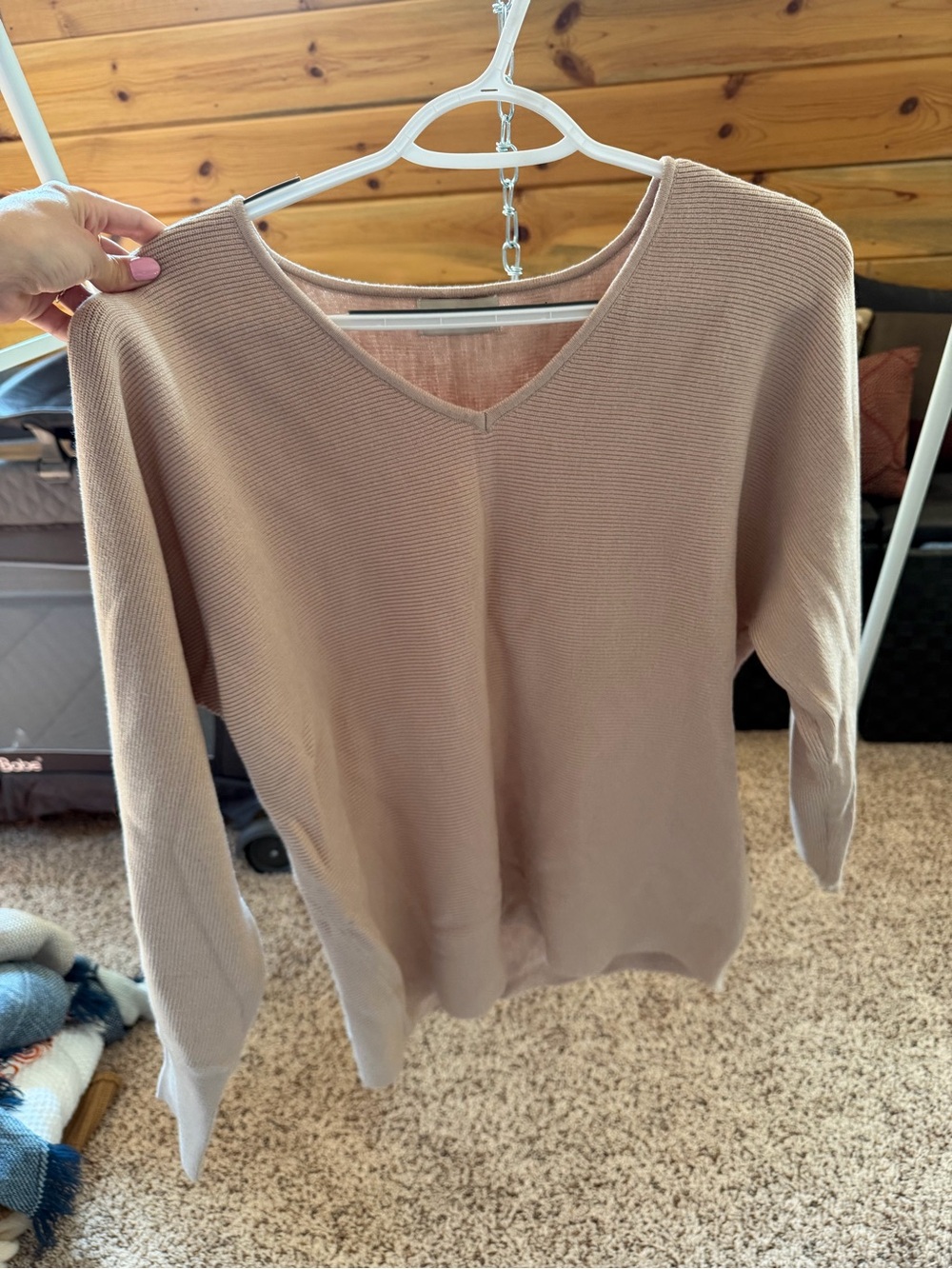 Women's V-Neck Knit Sweater in Taupe